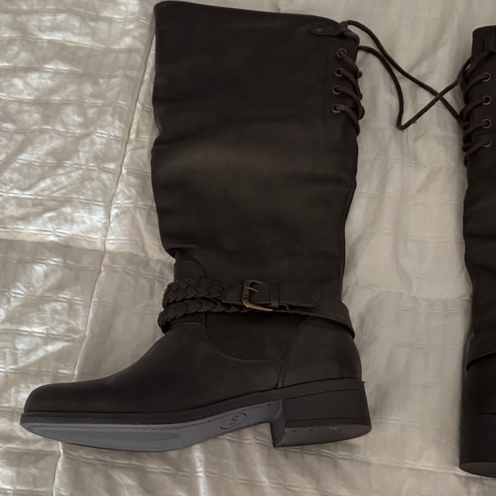 XOXO Black Lace-Up Knee-High Boots